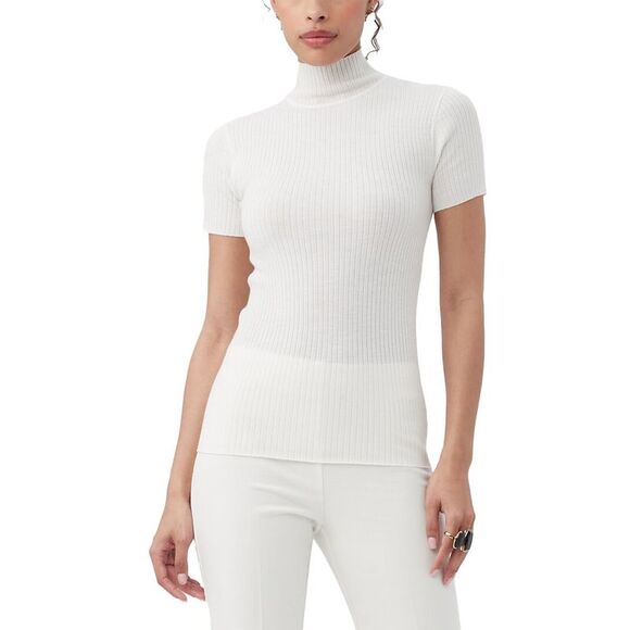 Trina Turk Womens  Armeni Mock Neck Wool Sweater, White - Picture 1 of 4